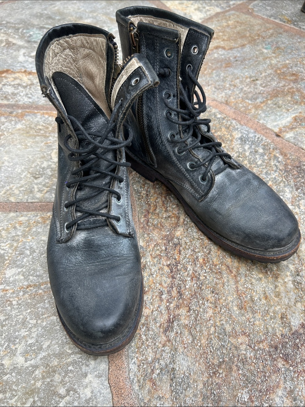 Freebird by Steven Women's Black Leather Lace-Up Combat Boots